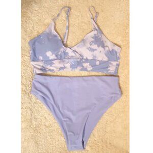 NWOT~SHEIN Two Toned Purple Tie Dye Print Surplice Neck Bikini Set Size: Medium